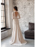 Long Sleeves Beaded Ivory Lace Wedding Dress